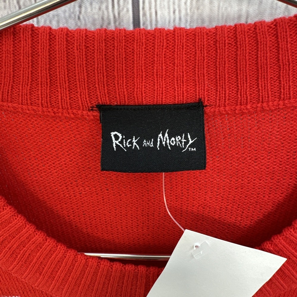 Rick & Morty Christmas Sweater Mens MEDIUM Red Green Merry Rickmas Holiday Ugly - Picture 6 of 12